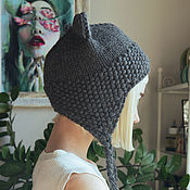 Аксессуары handmade. Livemaster - original item Hat with earflaps, gray wolf, wolf ears, cat ears, fur hat, unisex. Handmade.