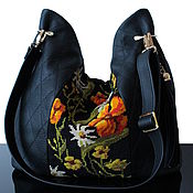 Сумки и аксессуары handmade. Livemaster - original item Crossbody bag: Black leather bag with vintage embroidery. Handmade.