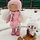 Кукла интерьерная текстильная Фигуристка  с пингвином, Тыквоголовка, Приозерск,  Фото №1