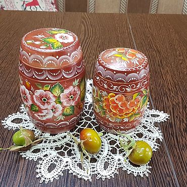 Русский стиль ручной работы. Ярмарка Мастеров - ручная работа Посуда в русском стиле: Бочонки для мёда 250г и 500гр,  one stroke. Handmade.