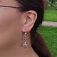 Silver Russian Earrings Single Ring Earrings with Amethyst Pendant, Folk decorations, Moscow,  Фото №1