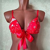 Одежда handmade. Livemaster - original item New Year`s bra with bow, Bralette with ties. Handmade.
