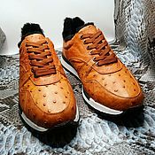 Обувь ручной работы handmade. Livemaster - original item Sneakers made of genuine ostrich leather, with natural fur, in stock!. Handmade.