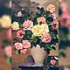  Картина для интерьера  «Розовые розы в вазе» вышита лентами, Картины, Москва,  Фото №1