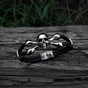 Украшения handmade. Livemaster - original item Skull and Bones — leather bracelet with steel elements (male). Handmade.
