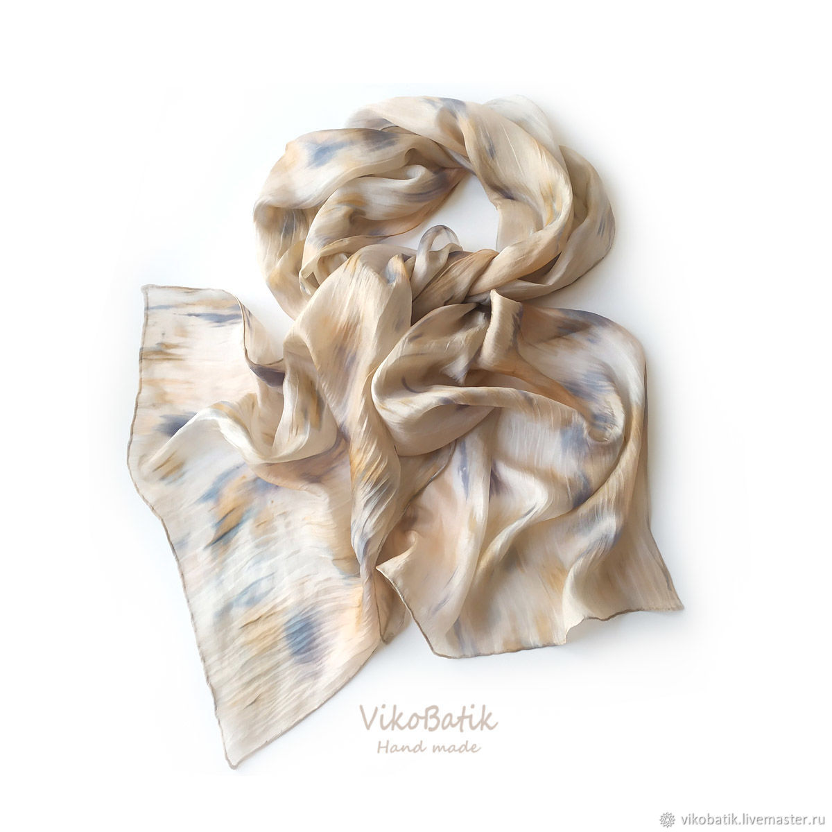 Scarf Stole Batik Beige Spotted Silk 100%, Scarves, Kislovodsk,  Фото №1