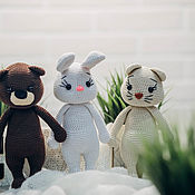 Куклы и игрушки handmade. Livemaster - original item Knitted toys-cat, bear and hare. Handmade.