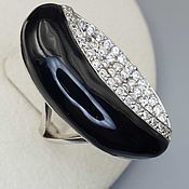 Украшения handmade. Livemaster - original item Silver ring with black onyx 34h10 mm and cubic zirconia. Handmade.