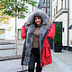 Parka Color red, one-piece arrangement of natural fur Blue Frost, Parkas jacket, Moscow,  Фото №1