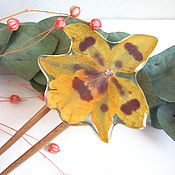 Украшения handmade. Livemaster - original item Wooden stud made of beech with a real Orchid flower Eco. Handmade.