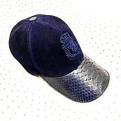 Аксессуары handmade. Livemaster - original item Baseball cap made of python leather and natural suede, in blue.. Handmade.