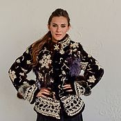 Свадебный салон handmade. Livemaster - original item Crochet lace jacket, bridal cape, wedding cape, real fur coat. Handmade.