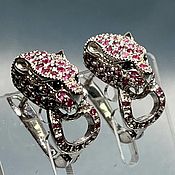 Украшения handmade. Livemaster - original item Pink Panther earrings with rubies, silver. Handmade.