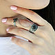 Double ring with chains of silver 'Ethno' with obsidian. Rings. Sunny Silver. Online shopping on My Livemaster.  Фото №2