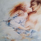 Картины и панно handmade. Livemaster - original item Oil painting with girl and guy Kiss with loved one. Handmade.