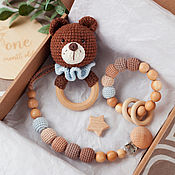 Работы для детей, handmade. Livemaster - original item Baby box for a boy: rattle-bear, holder,, rodent. Handmade.