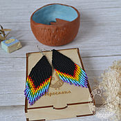 Украшения handmade. Livemaster - original item Earrings with Rainbow fringe black background, long earrings. Handmade.