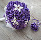 The bride's bouquet and button hole of satin ribbons and brooches, purple
