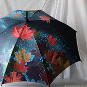 Аксессуары handmade. Livemaster - original item Cane umbrella with hand-painted Autumn leaves and first snow. Handmade.