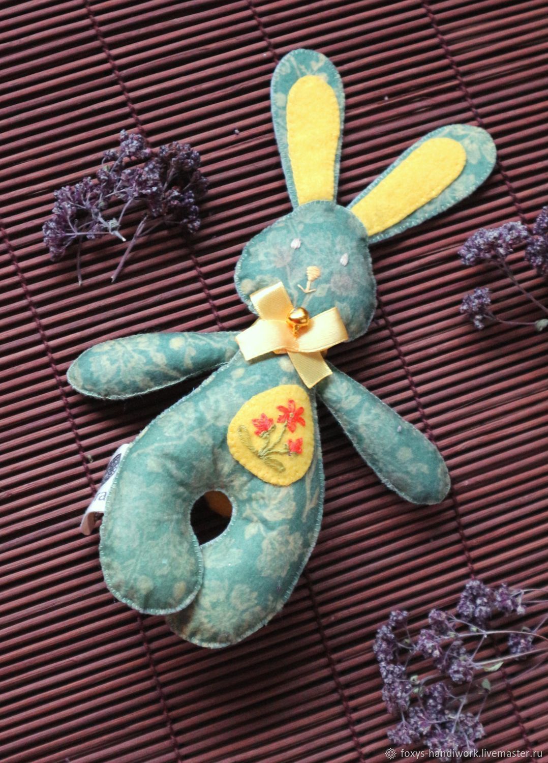 Пасхальный заяц из фетра с цветочным принтом и ручной вышивкой, Мягкие игрушки, Тула,  Фото №1