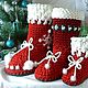  New Year's boot red medium knitted. Christmas sock. knitted handmade rugs (kovrik-makrame). My Livemaster. Фото №6