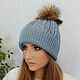 Knitted winter blue hat, Caps, Krasnodar,  Фото №1