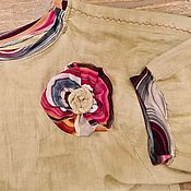 Льняная пижама с ручной росписью и кружевной отделкой