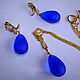 Gilded set with drops of jewelry glass Luxury of blue. Slobodskaya Luiba