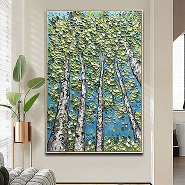 Картины и панно ручной работы. Ярмарка Мастеров - ручная работа Картины текстурные на заказ Березовая роща Березы картина маслом в дом. Handmade.