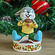 Cotton Christmas tree collectible toy. Bunny with a box of gingerbread, Christmas decorations, St. Petersburg,  Фото №1