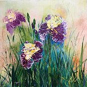 Картины и панно handmade. Livemaster - original item Oil painting Irises purple blue. Handmade.