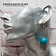 Gold plated long earrings with turquoise `Sofia`
