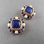 Украшения handmade. Livemaster - original item Blue lapis lazuli clips, square earrings clips with stones. Handmade.