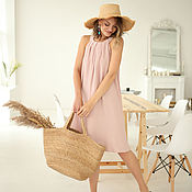 Одежда handmade. Livemaster - original item Summer loose sundress made of cotton, pink Powder, Muslin dress. Handmade.
