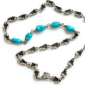 Украшения handmade. Livemaster - original item Silver necklace and earrings with turquoise Footprints in the sand. Handmade.