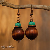 Украшения handmade. Livemaster - original item Earrings made of wood and turquoise 