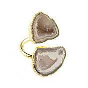 Украшения handmade. Livemaster - original item Beige quartz ring, dimensionless ring with two stones. Handmade.
