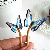 Украшения handmade. Livemaster - original item Wooden Beech Hairpin with Blue Butterfly Resin. Handmade.