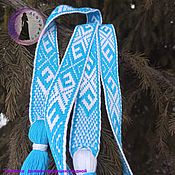 Русский стиль handmade. Livemaster - original item Belt Female meander white and blue. Handmade.