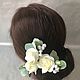 Studs with white roses, eucalyptus and snow berry. Hair Decoration. Flowesforever. Online shopping on My Livemaster.  Фото №2