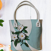 Сумки и аксессуары handmade. Livemaster - original item Leather light blue white floral bag "Daisies". Handmade.