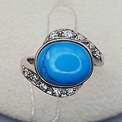 Украшения handmade. Livemaster - original item Silver ring with turquoise 12h10 mm and cubic zirconia. Handmade.