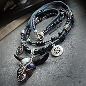 Украшения handmade. Livemaster - original item Black leather necklace with a pendant and coins 