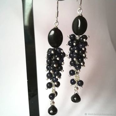  ручной работы. Ярмарка Мастеров - ручная работа Серьги Гранат Меланит, авантюрин Тёмная ночь. Handmade.