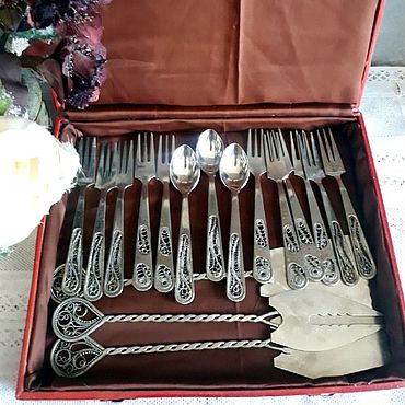 Сувениры и подарки ручной работы. Ярмарка Мастеров - ручная работа Десертный мельхиоровый набор, лопатки, ложки, вилки