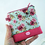 Сумки и аксессуары handmade. Livemaster - original item Mini Cosmetic Bag with Zipper Pink Tea Roses and. Handmade.