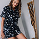 Street pajamas made of Italian satin with butterflies on black and blue, Suits, Moscow,  Фото №1