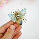 Брошь Мотылёк Аквамарин. Брошь-булавка. Шёлк и кристаллы (fly-insect). Ярмарка Мастеров.  Фото №4