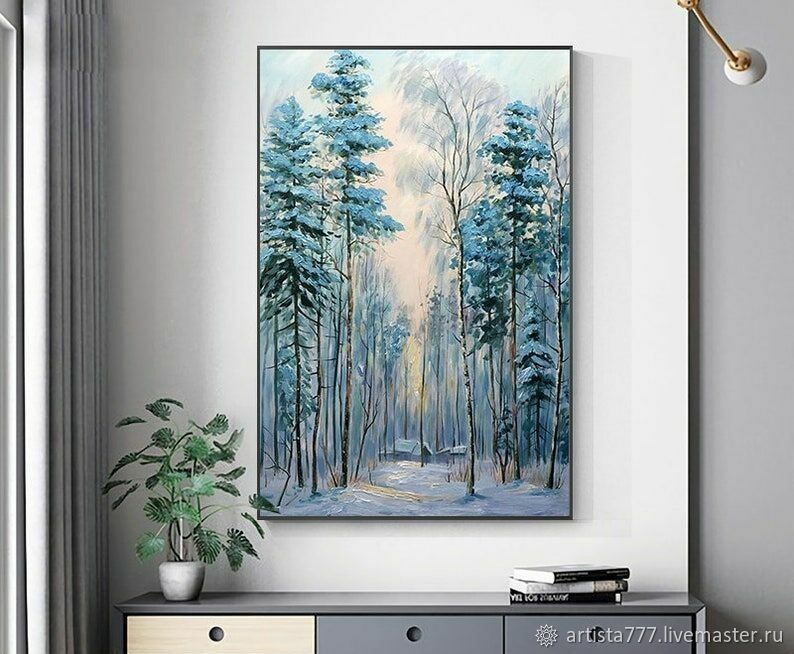 Картина маслом зимний пейзаж Картина зима Купить картину для интерьера ...