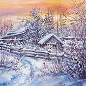 Картины и панно handmade. Livemaster - original item Pictures: Winter in the village. 30 cm x 30cm. Handmade.
